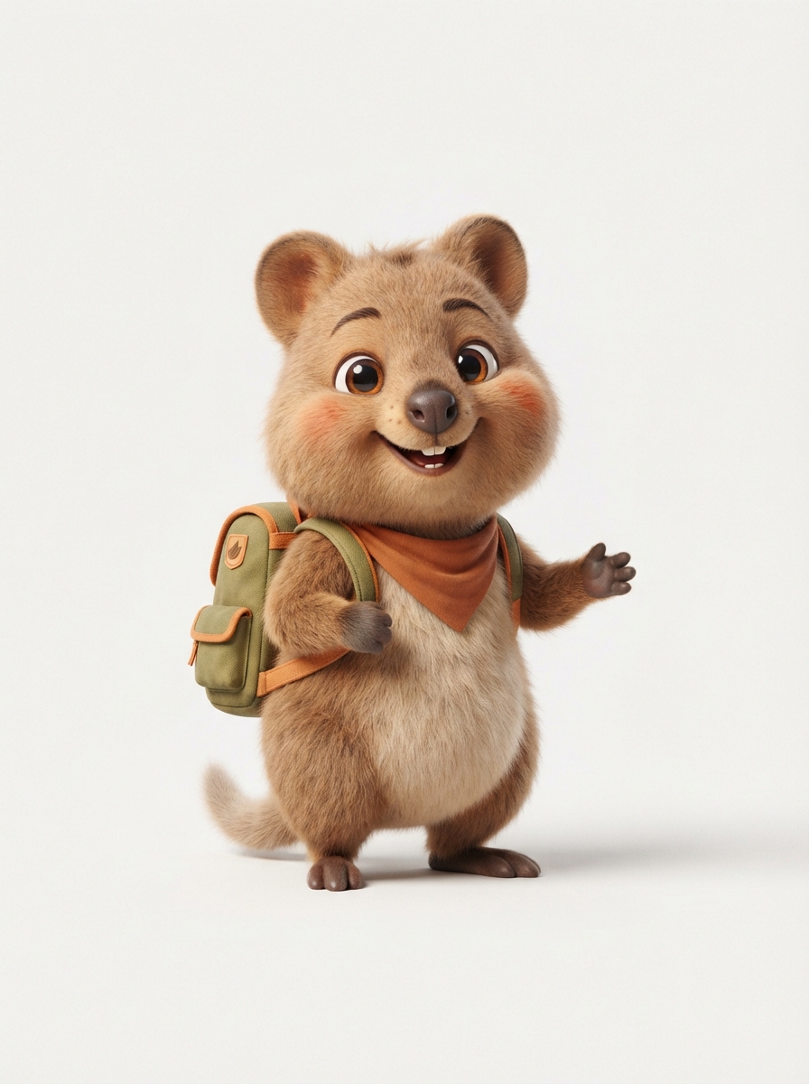 A cheerful illustrated quokka character with a friendly smile — an example of the reusable, on-model characters teachers can create in Stories Alive.